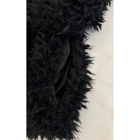 Indie Sleaze Jacket Small Black Faux Fur Shaggy Cropped Pockets HYFVE Soft Cozy - Picture 9 of 12